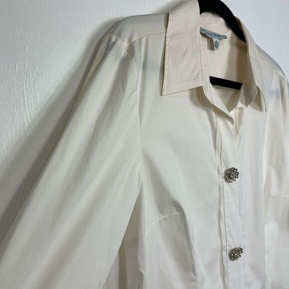 David Brooks Women's Cotton Blend Off White Button-Up Shirt Size 12 - Picture 2 of 11
